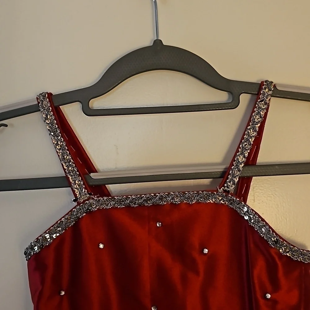 VTG 1960s HANDMADE Red Satin Rhinestone Faux Fur Christmas Portrait Outfit